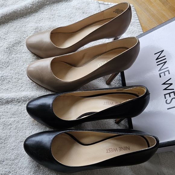 Nine West Two-Tone Pointed Toe Pumps in Black and Taupe size 6.5 - Picture 2 of 14